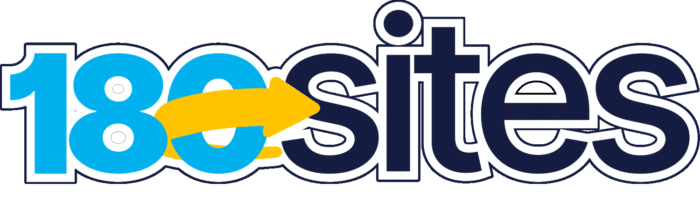 180sites" logo with a yellow arrow replacing the zero, set against a teal background.